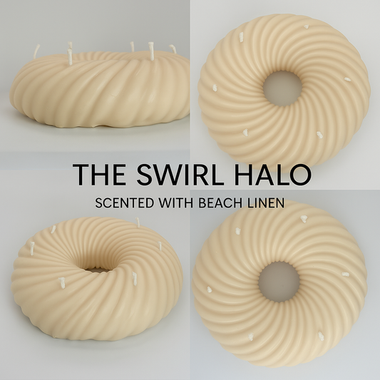 The Swirl Halo Pillar Candle - Beach Linen Scent