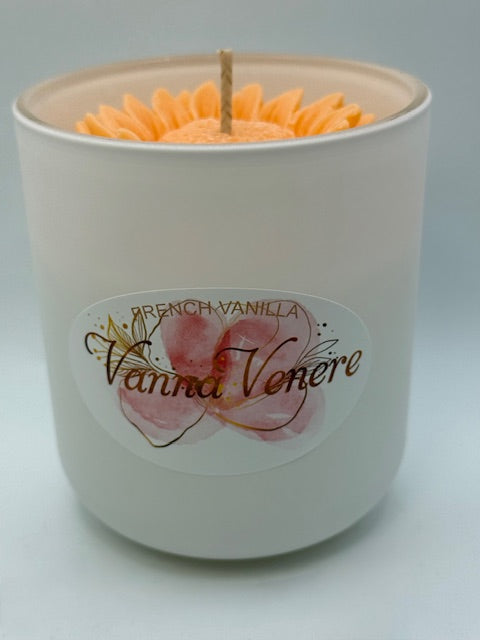 French Vanilla Flower 10 oz White Container Candle