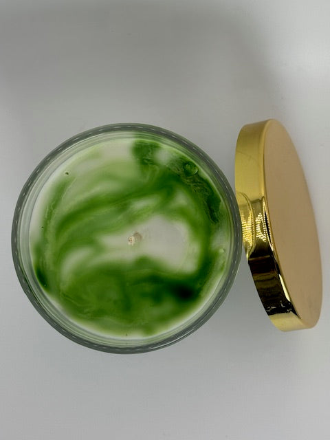 Marble Jasmine Candle - 10 oz container with Lid - Green White