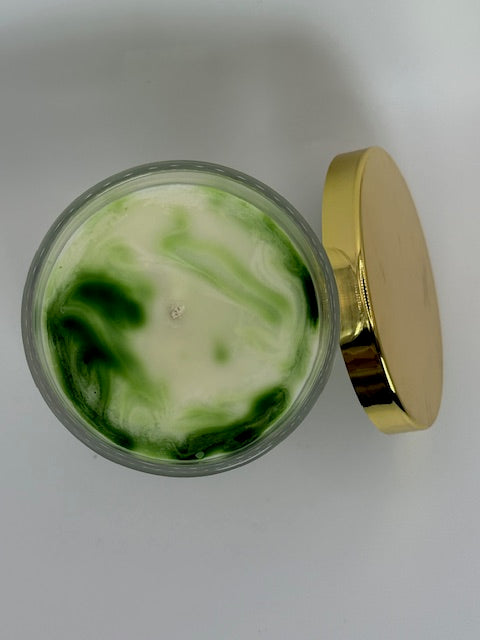 Marble Jasmine Candle - 10 oz container with Lid - Green White