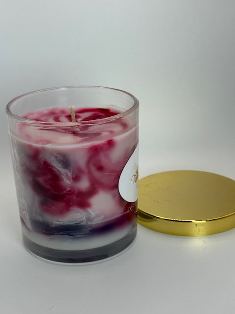 Marble Jasmine Candle - 10 oz container with Lid - Red White Pink Black