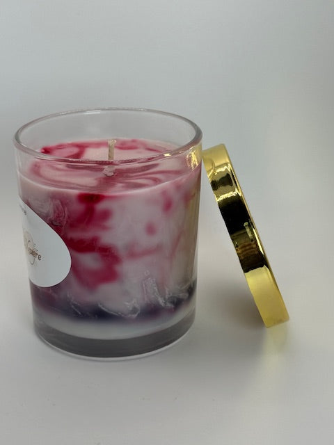 Marble Jasmine Candle - 10 oz container with Lid - Red White Pink Black