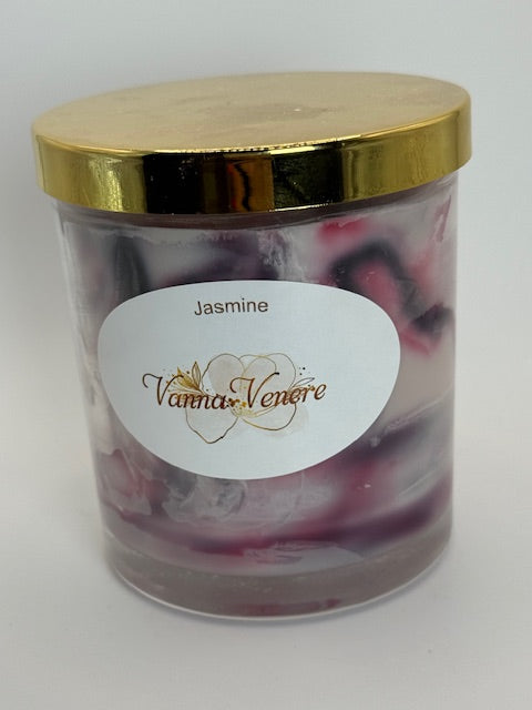 Marble Jasmine Candle - 10 oz container with Lid - Red White Pink Black
